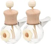Yardenfun 2PCS Car Fragrance Diffuser Bottle with Vent Clip Clear Glass Aroma Bottle with Wooden Cap Stylish Empty Essential Oil Diffuser for Auto and Freshening Air Your Vehicle