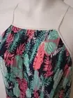 Women's XL Accordion Pleats Tank Top Stretch Blue Teal Tropical Peasant Flowy