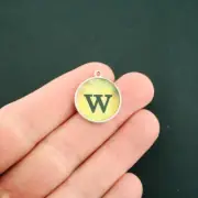 BULK 20 Letter w Alphabet Antique Silver Tone Cabochon Charms - SC6890