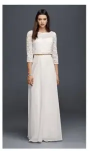 DB STUDIO lace wedding crop top w/ 3/4 length sleeves and long chiffon Skirt 10