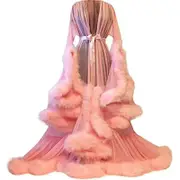 Unbrand Women's Trailing Long Dress Feather Flared Sleeves Dress Perfect For Bachelorette Parties Pink 3XL