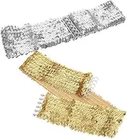 [Ipetboom] 2pcs Glittery Elastic Sequin Belt for Women Shiny Waistband for Dance Performances Parties Formal Occasions Stylish Bling Waist Cincher