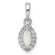 14k White Gold 1/10 Ct. Lab Grown Diamond VS/SI+ G+ and Lab Created Opal October Birthstone Pendant