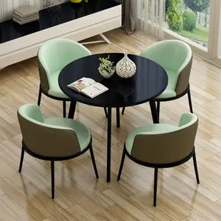 北歐洽談桌椅組合椅奶茶店休閑桌椅小圓木桌椅子桌接待會客桌椅