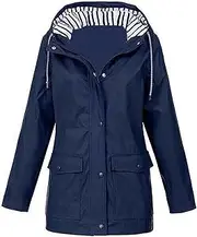 [Generic] Ladies Raincoat Solid Hooded Jacket Windproof Outdoor Coat Plus Women's Coat Women Clothes Brands