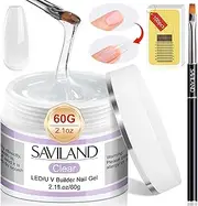 [Saviland] Builder Nail Gel Kit - 60g Clear Nail Extension Gel Set Nail Strengthen Nail Art Manicure Set with 100PCS Nail Forms and Acrylic Nail Brush for Beginners