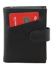 [PIERRE CARDIN] Leather Smart Slide Card Holder Tab Wallet in Black