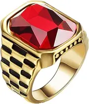 [Mulmoy] Ring Men's Ring with Black Stone Ring 316L Stainless Steel Jewelry Vintage Silver Plated Ring