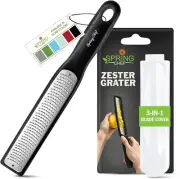 Premium Lemon Zester Grater with Handle - Fruits, Garlic, Chocolate, Nutmeg, Gin