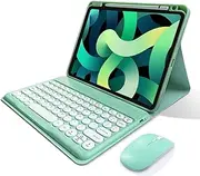 iPad 9th Generation Keyboard Case with Mouse, iPad 8th Gen, 7th Gen, Air 3, Pro 10.5 Detachable Bluetooth Keyboard Pencil Charging in Pencil Holder Cute Round Keys Slim Smart Cover (Mint Green)