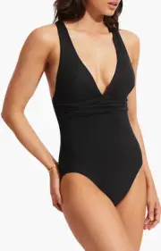 Seafolly Collective Cross-Back One-Piece Swimsuit L56617 Womens Size US 10