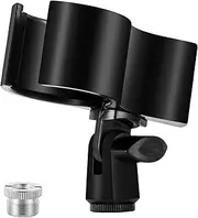 BILIONE 1pcs Large Microphone Clip, Adjustable Mic Holder for Microphones with Outer Diameter Range 1.26" from 2.3", with 5/8" Male to 3/8" Female Screw Adapter(Black)