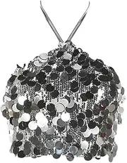 [GRRKDFQ] Women's Erotic Costumes Sequin Halter Bra Crop Top