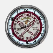 18" The Busted Knuckle Garage Pipe Dream Mechanic Metal Sign Designed White Neon