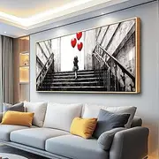 [MHARTK66] Wood Framed Canvas Wall Art For Bedroom Wall Decor For Living Room Office Decoration Banksy Black And White Abstract Wall Painting Kid Graffiti Street Pictures Artwork Girl's Room Home Decor