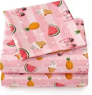 1500 Supreme Kids Bed Sheet Collection - Full Size Sheets Bed Sheets Kids Bedding Sets for Girls Boys Toddlers with Fitted, Flat, and Pillowcases, Full, Summer Fun Pink