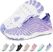 [RUYI] Barefoot Shoes Children's Barefoot Shoes Boys Girls Bathing Shoes Quick Drying Water Shoes Breathable Beach Shoes Non-Slip Hiking Shoes, N10 Purple, 34 EU
