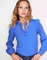 Boden Blue Jay Henrietta Pintuck Henley Top Women's 14 NWT