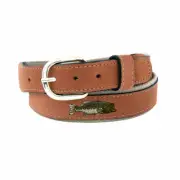 Zep-Pro Embroidered Leather Canvas Belt LARGE MOUTH BASS Brown on Buff pick size