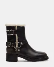 Steve Madden BRIXTON FUR BLACK DISTRESSED BOOTS