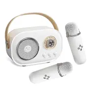 C20 Mini Karaoke Machine Retro Radio Bluetooth Speaker With 2 Wireless Microphone for Home Party-White