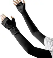 [Generic] Sun Block Fingerless Arm Sleeves - Women's Arm Sun Block Gloves - UV Protection Breathable Ice Silk Half-Finger Split Design Long Gloves for Outdoor Sports