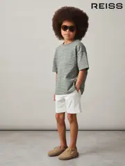 Reiss Sage/White Paudie 3-9 yrs Cotton-Blend Stripe T-Shirt (F78931) | $40