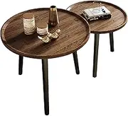 Exquisite Mid-Century Round Nesting Coffee Table Set of 2, Stacking Side or End for Living Room, with EI Environmentally Friendly Desktop and Black Metal Legs (Color : B)
