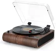 [Retrospiler] Record Player, 3 Speed Bluetooth Turntable with Built-in Speakers, FM Radio, Vinyl-MP3 Encoding, USB & SD Playback, LED Screen, Wooden Retro LP Player