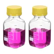 2 Pcs 250ml Glass Square Reagent Media Storage Bottles with Yellow Cap, Clear