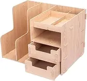 Wooden Desktop Organizer with Storage Bins Desk Tidy Stationary Cabinet Drawer for Home Office Organize Your Workspace in Style
