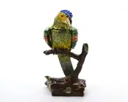 Jeweled Green Parrot Trinket Box. Hand Set Austrian Crystals & Enamel