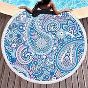 Violet Mist Round Beach Towel Blanket Tapestry Microfiber Roundie Terry Beach Throw Soft Multipurpose Table Cloth Wall Hanging Bed Cover for Women Home Traveling (Paisley)