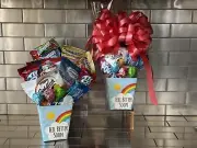 Get Well/Feel Better Soon Gift Basket-Box With Candy-Cookies-Snacks & Red Bow