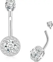 [Salloog] Moissanite 14G/1.6MM Belly Button Rings - 925 Sterling Silver Hypoallergenic 0.9CT Moissanite Internally Threaded Belly Ring Navel Stud Body Piercing Jewelry Gifts for Women Men