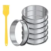 6pcs Round Crumpet Rings 4 Inch Double Rolled Ring with Brush, Silver Tone