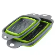 Collapsible Colander Set Of 2; Silicone Square Strainer With Handle For Kitchen