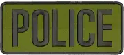 POLICE embroidery patches 4x10 hook on back black letters Od GREEN