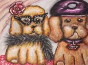 Eccentric POODLES ACEO PRINT Dog Art Card 2.5 X 3.5 Signed Artist Poodle