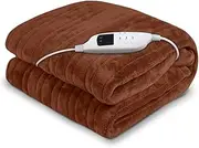 [Laura Hill] Heated Electric Blanket Throw Rug Washable Warm Fleece Winter - Brown