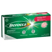 Berocca Energy with 12 Essential Vitamins & Minerals Effervescent Tab (Original Berry) X 30
