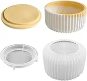 Storage Box With Lids, Silicone Candle Jar Molds Set, Creative Vessels Pot Molds, Concrete Round Stripe With Cover Bottle Making Moulds for Holder Storage (C)