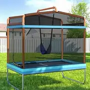 Everfit Trampoline for Kids 6FT Rectangle Rebounder Round Mini Trampolines, Outdoor Bouncing Children Gift, Enclosure Safety Net Pad Cover Family Christmas Birthday Home Orange Blue
