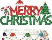 Merry Birthday Cake Topper Decorations Santa Claus Reindeer Christmas Tree Cake Decorations for Merry Birthday Party Winter Holiday Xmas Birthday Party Decoration Supplies