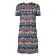 [Missoni] Missoni Zigzag Lamé Knit Mini Dress 44 IT PINK/BLUE