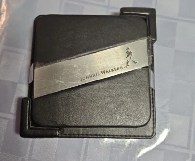 Lot 4 Johnnie Walker Leather Coaster Set Black Silver Band Felt Bottom Holder