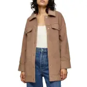 Topshop Clara Shirt Jacket Coat Women's 12 Belted Camel Utility Neutral Minimal