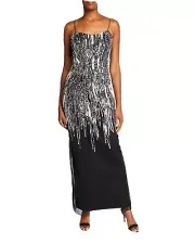 Aidan Mattox Beaded Column Gown Back Slit & Spaghetti-Straps Size6 ($475)