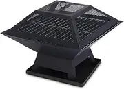 Wallaroo Portable BBQ Fire Pit with Mesh Cover, Grill, Ash Tray & Stainless Steel Frame - Wood & Charcoal Outdoor Brazier