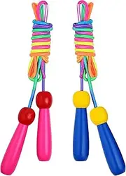 Hianjoo [2 Pack] Skipping Rope, Kids Adjustable Cotton Rope Wooden Handle Jump Rope for Children Boys and Girls for Exercise Fitness Training Weight Loss Outdoor Activity, Pink and Blue